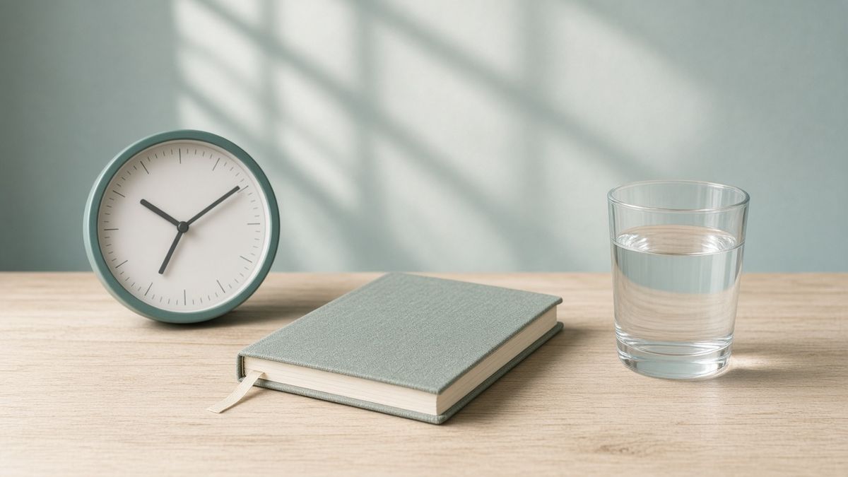 Uhr, Notizbuch und Wasserglas — Symbol für die Inkubationszeit vor ersten Symptomen